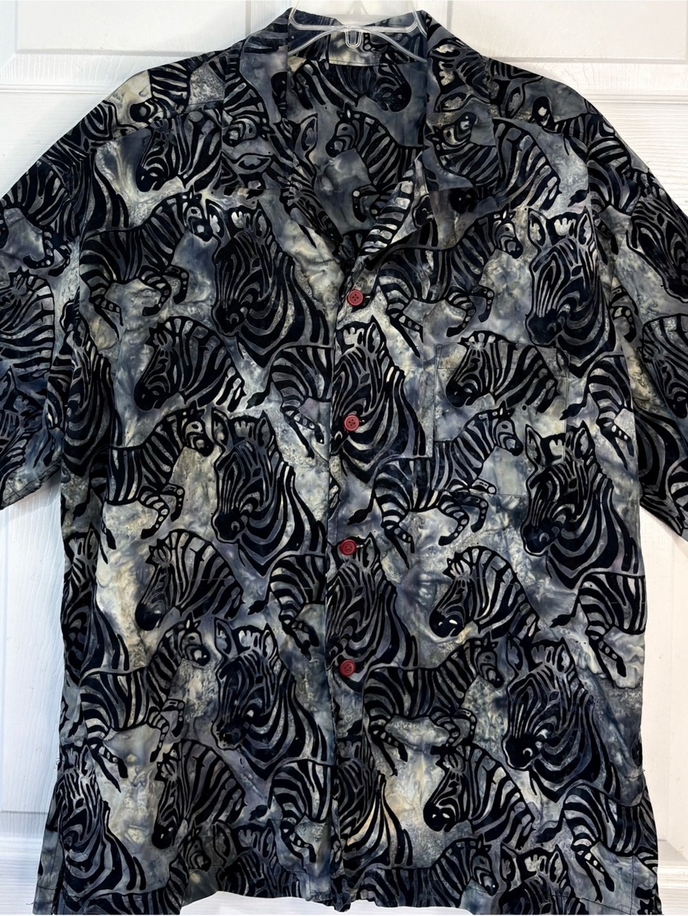 Vintage Hand Batik Tie Dye Zebra Safari Hawaiian Shirt Large